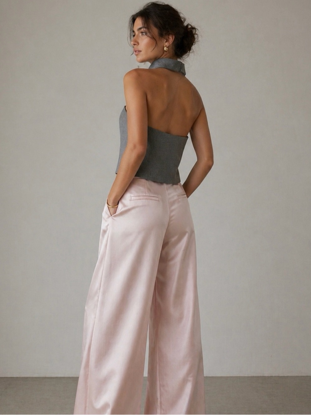 Zara Halter Neck Structured Top Gray Tailored Minimalist Chic S